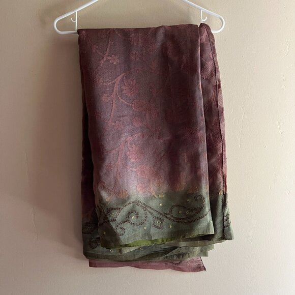 Mauve purple and green Floral brocade ombre saree whimsigoth fairy - Picture 1 of 16